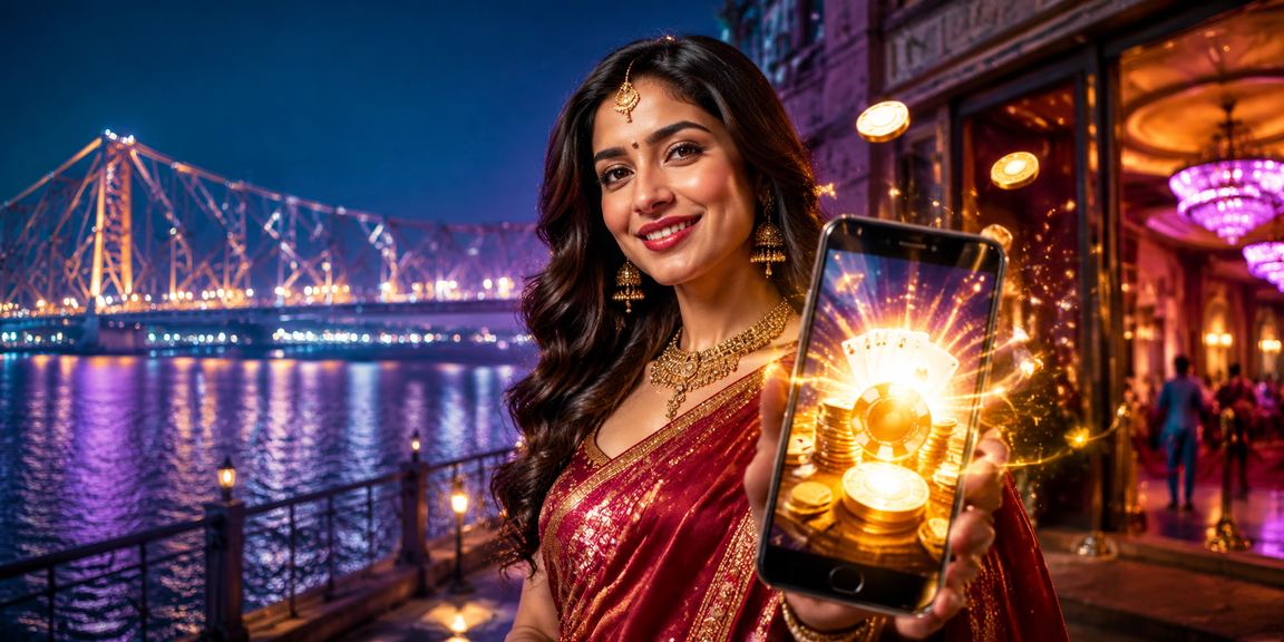 Mobile casino app with colorful lights in Kolkata city